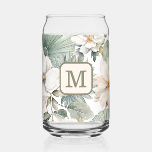 Custom Monogram Watercolor Floral Can Glass