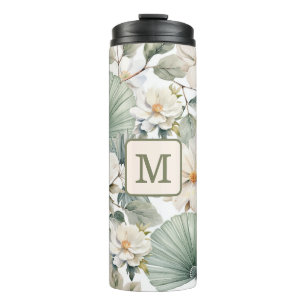 Custom Monogram Watercolor Floral Thermal Tumbler
