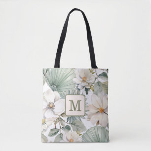 Custom Monogram Watercolor Floral Tote Bag