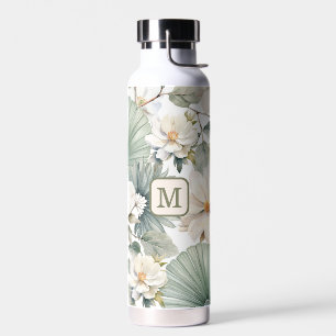Custom Monogram Watercolor Floral Water Bottle