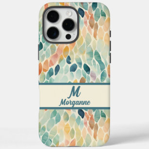 Custom Monogram Watercolor Leaf Pattern iPhone 16 Pro Max Case