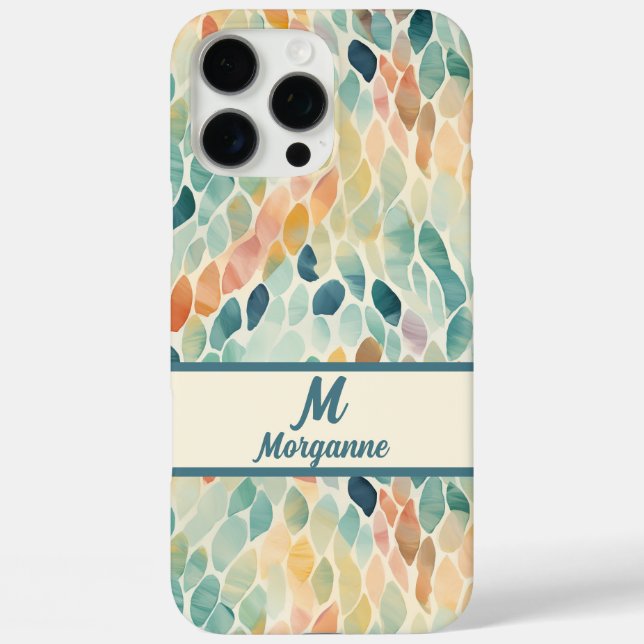 Custom Monogram Watercolor Leaf Pattern Case-Mate iPhone Case (Back)