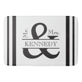 Custom Monogram Wedding Black and White Bath Mat