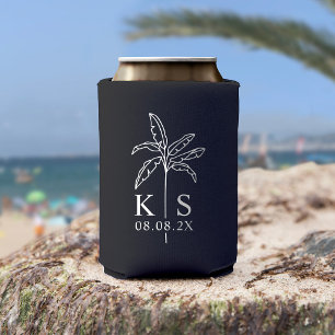 Custom Monogram Wedding Logo Palm Tree Can Cooler