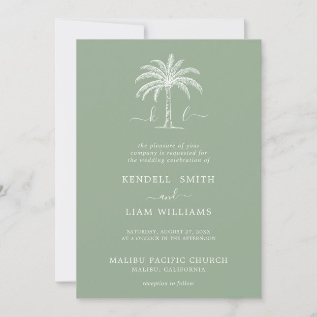 Custom Monogram Wedding Logo Palm Tree Invitation (Front)