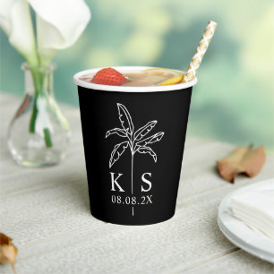Custom Monogram Wedding Logo Palm Tree Paper Cups