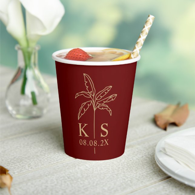 Custom Monogram Wedding Logo Palm Tree Paper Cups (Insitu)