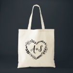 Custom Monogram Wedding Logo With Heart Wreath Tote Bag<br><div class="desc">Custom Monogram Wedding Logo With Heart Wreath ,  Save The Date</div>