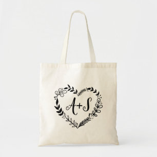 Custom Monogram Wedding Logo With Heart Wreath Tote Bag
