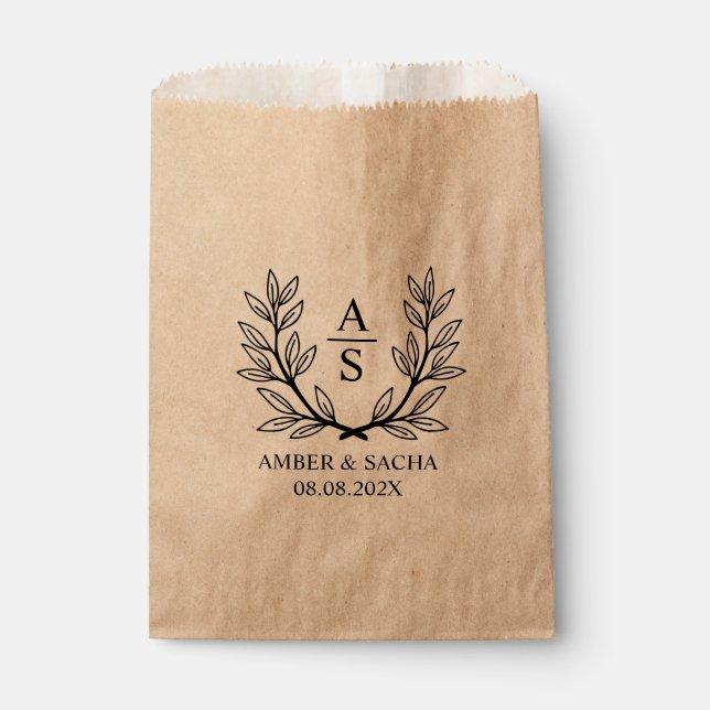 Custom Monogram Wedding Logo With Wreath Favour Bags (Front)