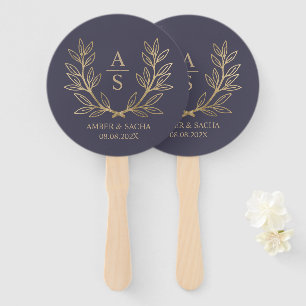 Custom Monogram Wedding Logo With Wreath Hand Fan