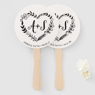 Custom Monogram Wedding Logo With Wreath Hand Fan