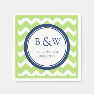Custom Monogram Wedding Napkin Lime Blue Chevron