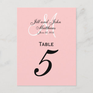 Custom Monogram Wedding Table Number Pink Postcard