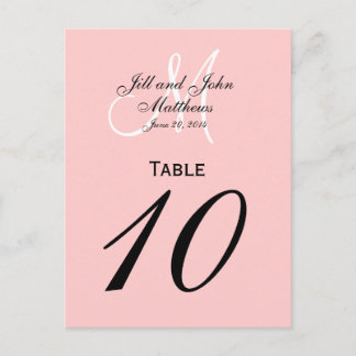 Custom Monogram Wedding Table Number Pink Postcard