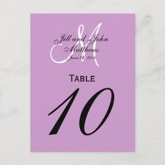 Custom Monogram Wedding Table Number Purple Postcard