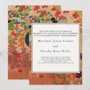 Custom Monogram Wedding Vintage Japanese Floral Invitation