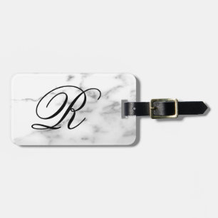 Custom monogram white marble stone elegant travel luggage tag