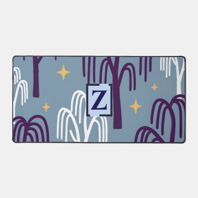Custom Monogram Willow Tree Blue Desk Mat (Front)
