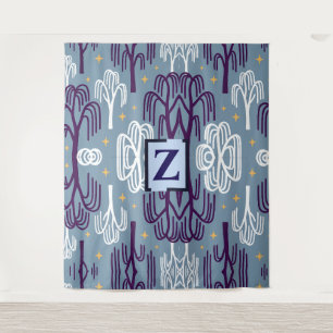 Custom Monogram Willow Tree Blue Wall Tapestry