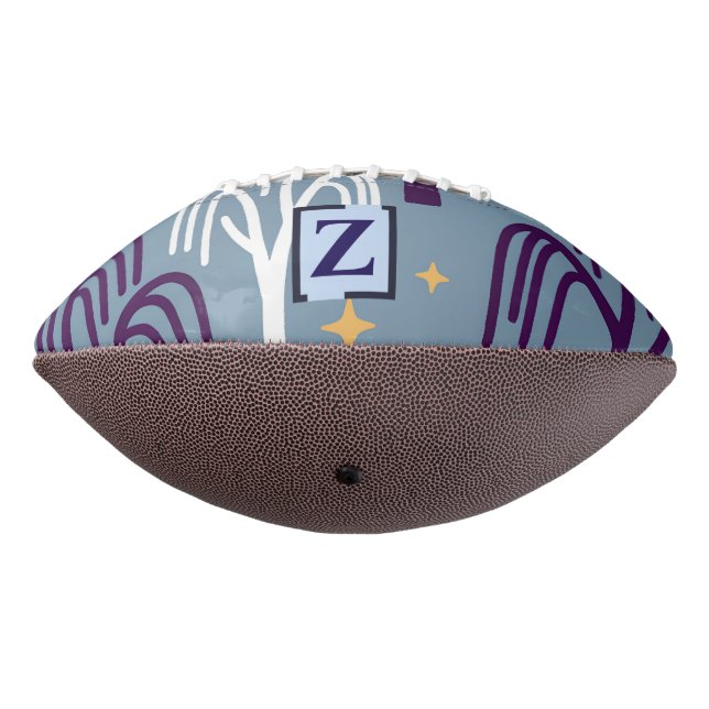 Custom Monogram Willow Tree Pattern Blue Football American Football (Rotated 270)