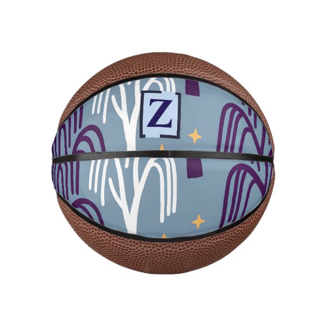 Custom Monogram Willow Tree Pattern Blue  Mini Basketball (Front)