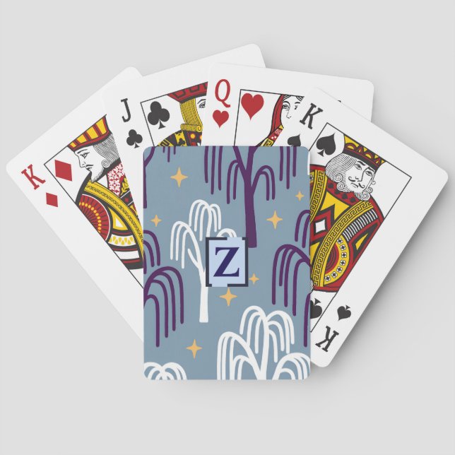Custom Monogram Willow Tree Pattern Blue   Playing Cards (Back)
