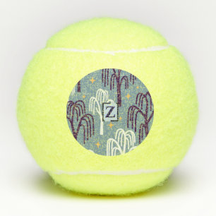 Custom Monogram Willow Tree Pattern Blue Tennis Balls