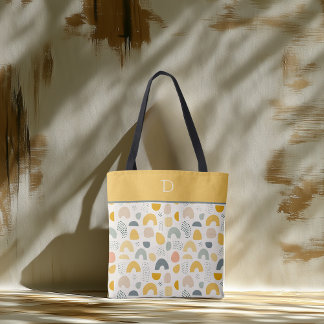 Custom Monogram with Abstract Arch Pattern Modern Tote Bag