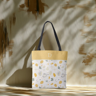 Custom Monogram with Abstract Botanical Pattern Tote Bag