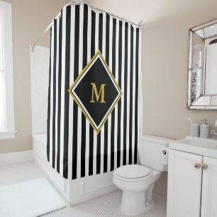 Custom Monogram with Black and White Stripes Shower Curtain