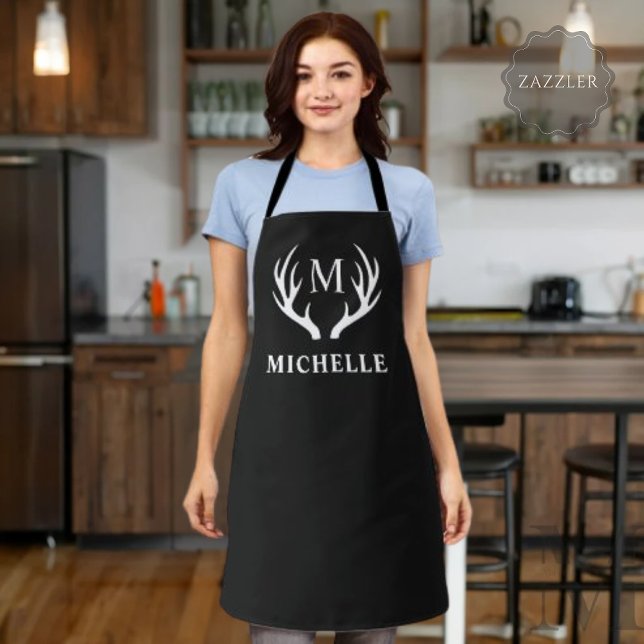 Custom Monogram with Black White Deer Antler Apron (Custom Monogram with Black White Deer Antler Apron)