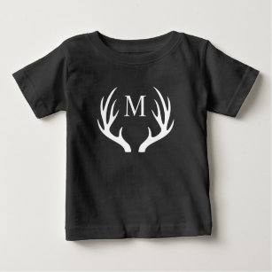 Custom Monogram with Black White Deer Antler Baby T-Shirt