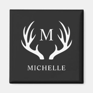 Custom Monogram with Black White Deer Antler Magnet
