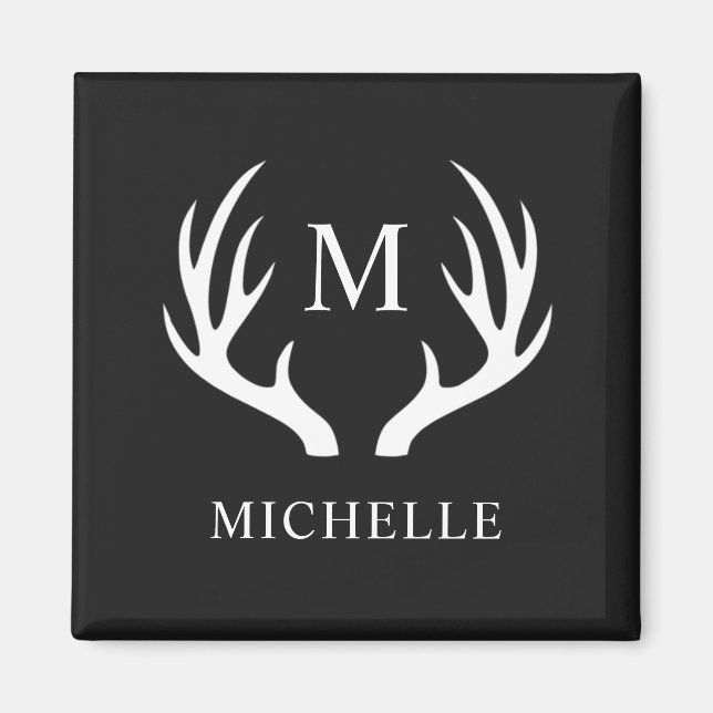 Custom Monogram with Black White Deer Antler Magnet (Front)