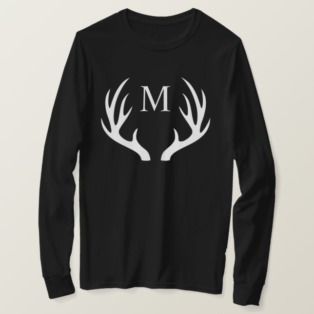 Custom Monogram with Black White Deer Antler T-Shirt (Design Front)