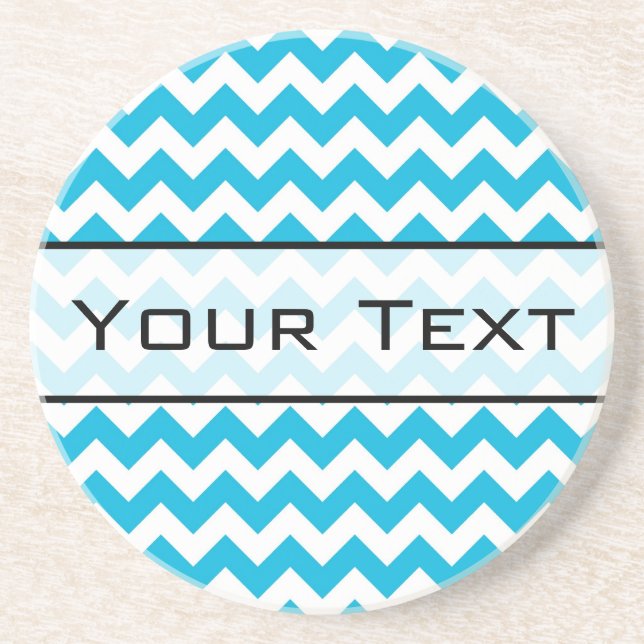 Custom Monogram with Blue Chevron Background Coaster (Front)