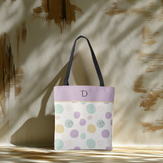 Custom Monogram with Pastel Minimal Circle Pattern Tote Bag