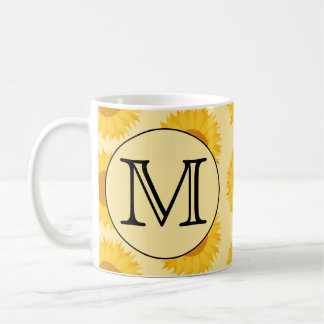 Custom Monogram, with Yellow Sunflowers. Coffee Mug
