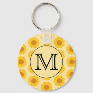 Custom Monogram, with Yellow Sunflowers. Key Ring
