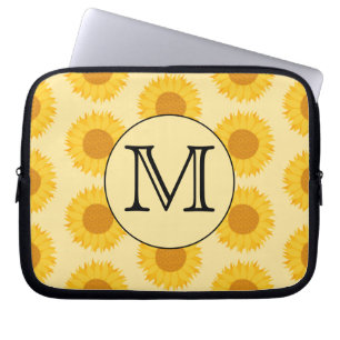 Custom Monogram, with Yellow Sunflowers. Laptop Sleeve