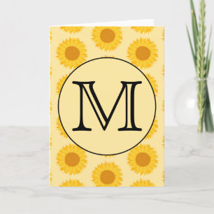 Custom Monogram, with Yellow Sunflowers. Note Card