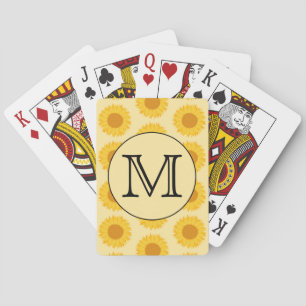 Custom Monogram, with Yellow Sunflowers. Playing Cards