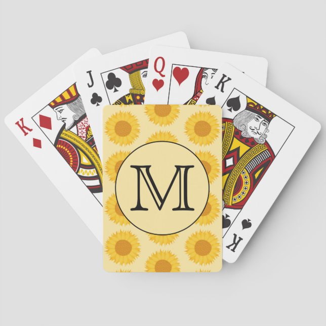 Custom Monogram, with Yellow Sunflowers. Playing Cards (Back)