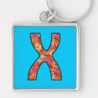 Custom Monogram X Keychain, Ditsy Floral Pattern Key Ring