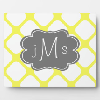 Custom Monogram Yellow and White Art Deco Pattern Plaque