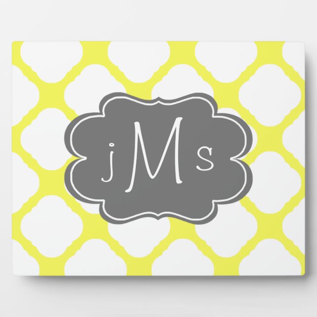 Custom Monogram Yellow and White Art Deco Pattern Plaque (Front)