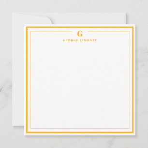Custom Monogram Yellow Border Stationery Card
