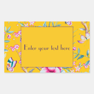 Custom Monogram Yellow Floral Design Rectangular Sticker
