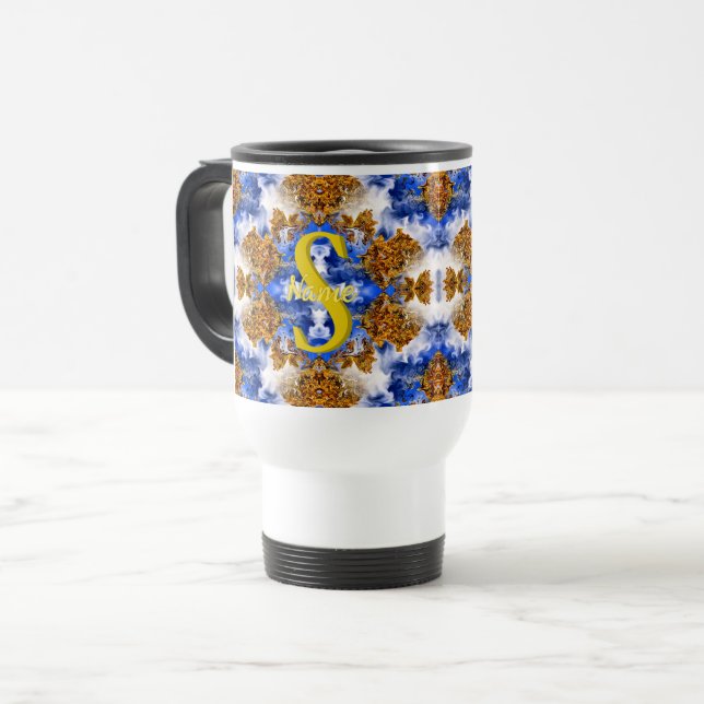 Custom Monogram Your Initial Name Colourful Art Travel Mug (Front Left)